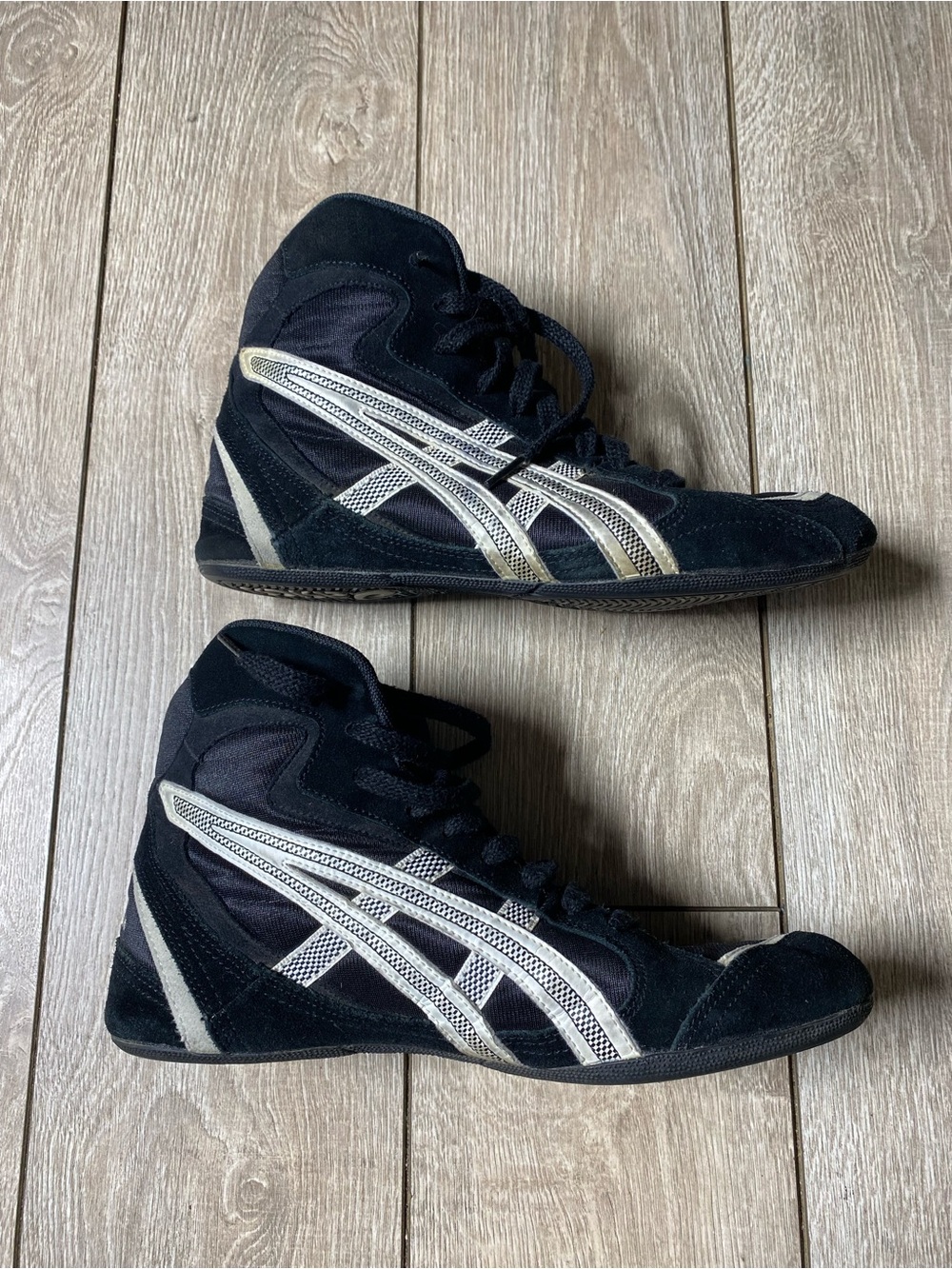 VTG ASICS Medalist Mosh JL002 Black Wrestling Shoe Rulon Freek Rare Men's Sz 9.5